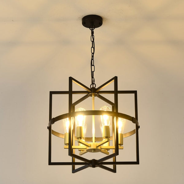 English Elm 6-light Tiered Lantern Chandelier Metal Industrial Farmhouse Pendant for Foyer Dining W5008P464267