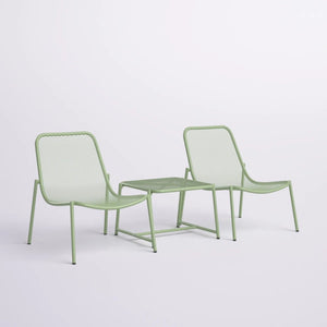 English Elm Kincaid Outdoor Iron Mesh Conversation Set Rust Resistant Patio Chairs with Side Table Matte Green N775P392159G