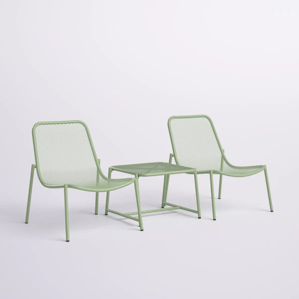 English Elm Kincaid Outdoor Iron Mesh Conversation Set Rust Resistant Patio Chairs with Side Table Matte Green N775P392159G