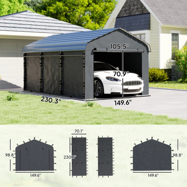 English Elm Waterproof Carport Sidewall Set Upf 50 Plus Pe Fabric Four Panel Weather Shield Kit T3971P468893
