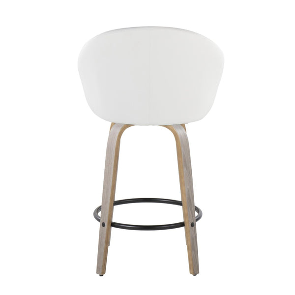 English Elm Fixed-height Swivel Counter Stools with Faux Leather Seats and Chrome Footrest Set of 2 White B202S01839