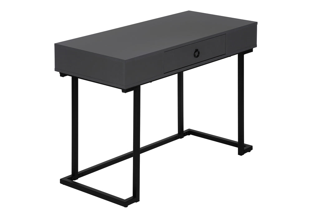 English Elm Computer Desk with Glossy Laminate Top and Black Reverse C Metal Legs, Center Drawer, Compact Elegance for Home Office Grey 47 L x 23 W x 6 H B2710P219729