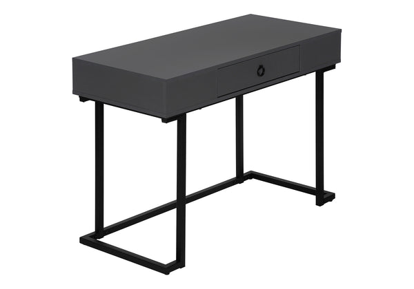 English Elm Computer Desk with Glossy Laminate Top and Black Reverse C Metal Legs, Center Drawer, Compact Elegance for Home Office Grey 47 L x 23 W x 6 H B2710P219729
