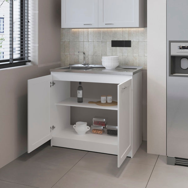 English Elm Fm Furniture Haivana White Melamine Utility Sink Cabinet with Organized Storage Shelf B128S00054