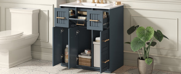 English Elm 30inch Bathroom Vanity with Undermount Sink, Tip-Out Tray, Soft-Close Doors, Spacious Drawers & Handles Blue N710P331580C
