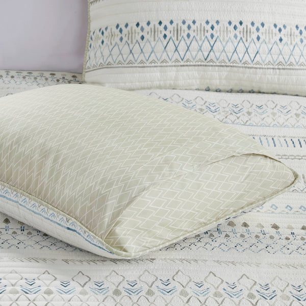 English Elm 3 Printed Microfiber Seersucker Quilt Set Reversible Diamond Channel Quilting Antimicrobial Full/Queen Taupe+Blue 17.72 L x 15.35 W x 7.48 H B03597655