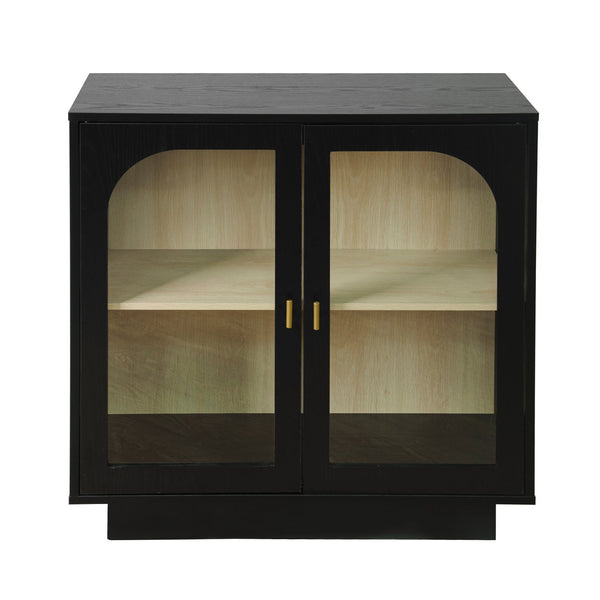 English Elm Storage Cabinet Sleek Acrylic Door with Gold Handle, Non-Slip Feet, Anti-Tip Locks, Compact Dimensions Black W688127148