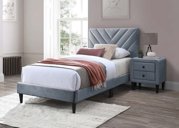 English Elm Twin Bed With Plush Velvet Upholstery & Adjustable Headboard For Ultimate Comfort & Style B089P240514-GIGA