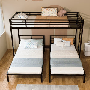English Elm Triple Bunk Bed Steel Frame Sleeps Three Kids with Noise Reduced Powder Coated Design W3752S00013