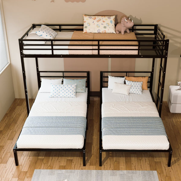 English Elm Triple Bunk Bed Steel Frame Sleeps Three Kids with Noise Reduced Powder Coated Design W3752S00013