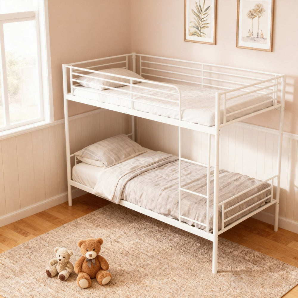English Elm Bunk Bed - Twin Over Twin Metal Bunk With High Guardrail, Easy Convertibility & Noise-Free Design W3752P378625