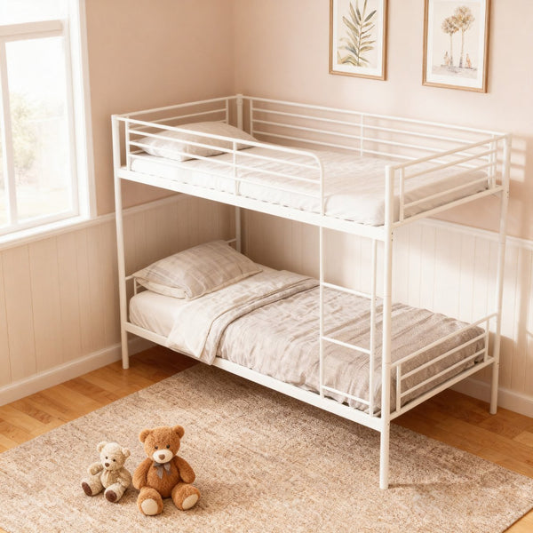 English Elm Bunk Bed - Twin Over Twin Metal Bunk With High Guardrail, Easy Convertibility & Noise-Free Design W3752P378625