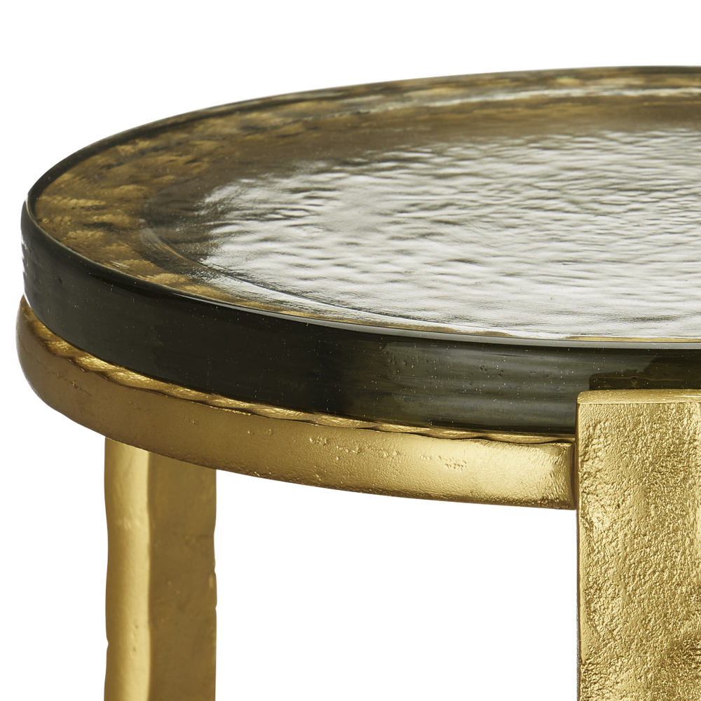 Acea Gold Drinks Table - Handcrafted Cast Aluminum & Glass for Modern Elegance in Any Space
