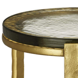 Acea Gold Drinks Table - Handcrafted Cast Aluminum & Glass for Modern Elegance in Any Space