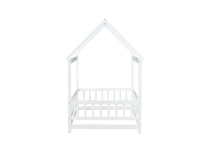 English Elm Twin Size House Floor Bed With Roof Frame & Safety Guardrails - Cozy Wooden Design For Kids' Rooms W504P286403-GIGA
