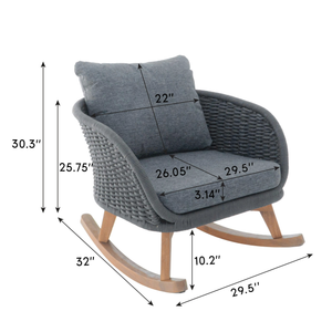 Christopher Knight Home® - 29.5" Gray Wicker Rocking Chair With Plush Polyester Cushions, Solid Wood Frame, Indoor/Outdoor Cozy Retreat