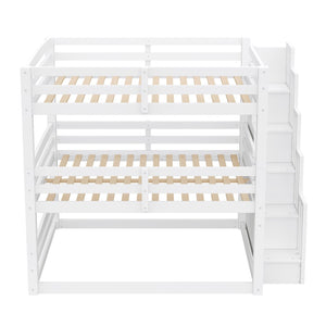 English Elm Full Size Triple Bunk Bed Solid Pine Frame with Storage Staircase Separate Convertible Design White N7090000477K