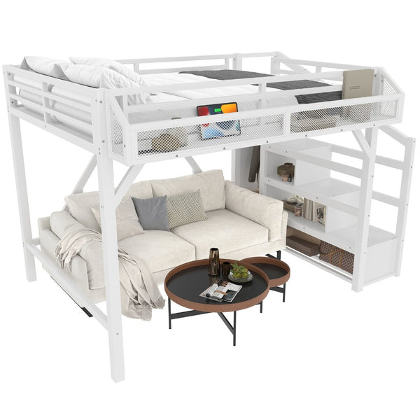 English Elm Twin House Frame Bed Pine Wood with Storage Drawers and Shelves for Kids Bedroom W1580S00411