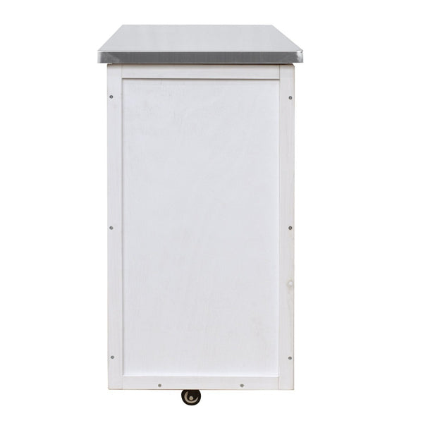 English Elm Foldable Outdoor Kitchen Cart with Stainless Worktop Fir Wood Frame and Lockable Wheels White N719P380278K