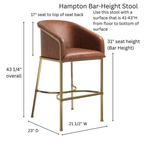 English Elm 31" Barrel Back Barstool Faux Leather Foam Padded Seat Gold Steel Frame for Home Bar Brown Pu B2751P436477