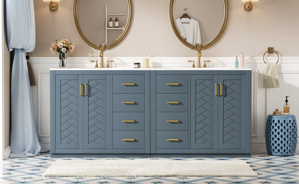 English Elm 72'' Modern Blue Bathroom Vanity With Ceramic Sink, Soft-Closing Drawers & Solid Wood Frame Storage N710SS00013C