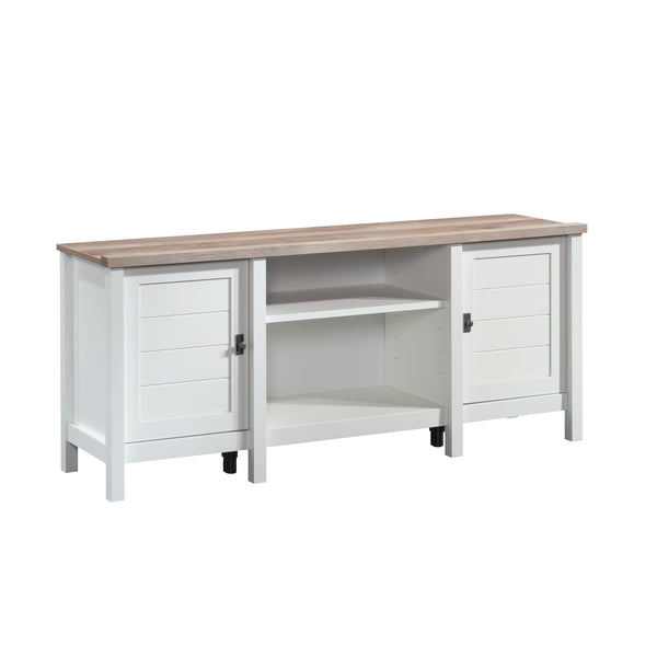 English Elm Credenza, Stylish White Finish Media Stand With Adjustable Shelves For Modern Storage Solutions B356P402675