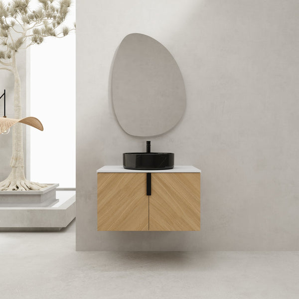 English Elm 30" Bathroom Vanity With Wall-Mounted Design, Ceramic Vessel Sink & Soft-Close Doors For Modern Homes W999S00447