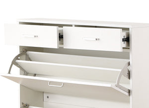 English Elm Large Shoe Cabinet – Space-Saving 2 Flip Drawers + 2 Storage Drawers, Holds 20 Pairs, Anti-Tip White Organizer (31.5" x 9.4" x 42.1") W2516P185160