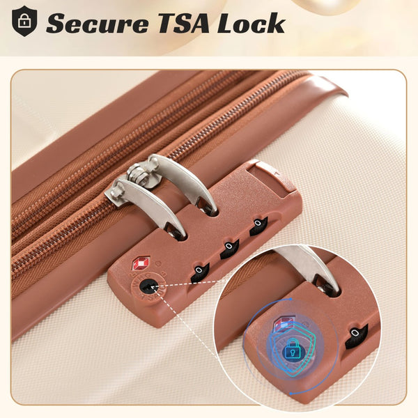 English Elm Hardshell Abs 2 Piece Luggage Set with Tsa Lock Spinner Wheels Carry on Travel Brown White N730P306666O
