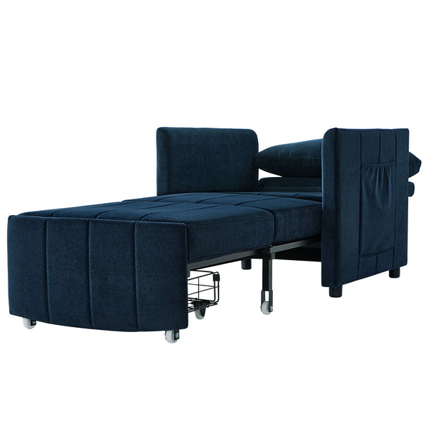 English Elm Upholstered Convertible Sleeper Sofa with 5-Position Recline, Pull-Out Bed, Deep Seat & Storage Pockets Blue N719P272689C