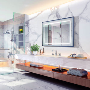 English Elm 40*30inch LED Bathroom Mirror with Beveled Edge, Front & Backlit 3-Color Dimmable IP54 Anti-Fog Grey W2091P214096