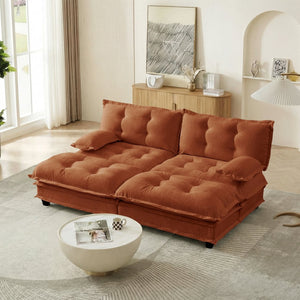 English Elm 77" Chenille Cloud Sofa Modular Sectional with Ottomans Deep Seat Lattice Cushions Orange W714S01736
