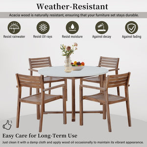 English Elm U_style Solid Acacia Wood Round Outdoor Dining Set Seats Four with Slatted Design Light Gray,Natural & Light Brown WY000475AAD