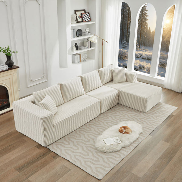 English Elm 106" Cloud Sectional Couch L-Shape With Flexible Right-Facing Chaise In Plush Beige Corduroy Fabric W1143S00025