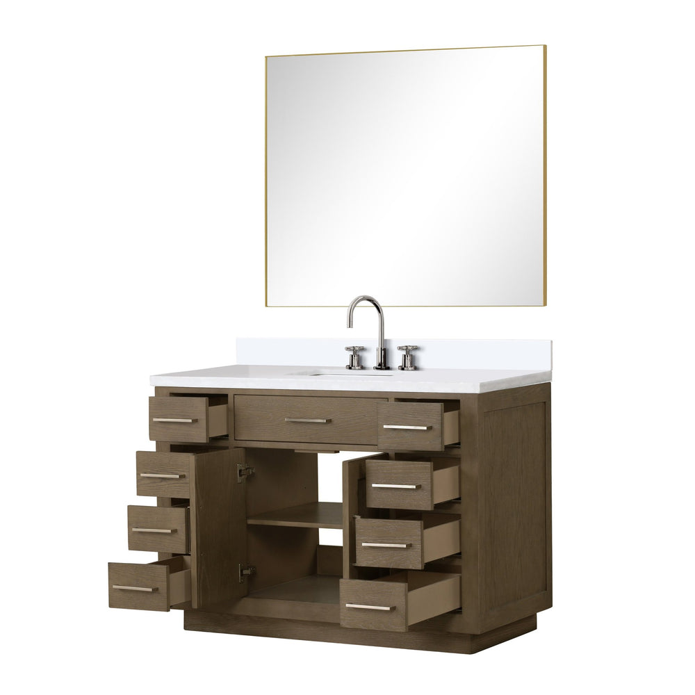 English Elm Grey Oak Single Bath Vanity Set With Cultured Marble Top, Chrome Faucet & Frameless Mirror - 48" W B2731S01966