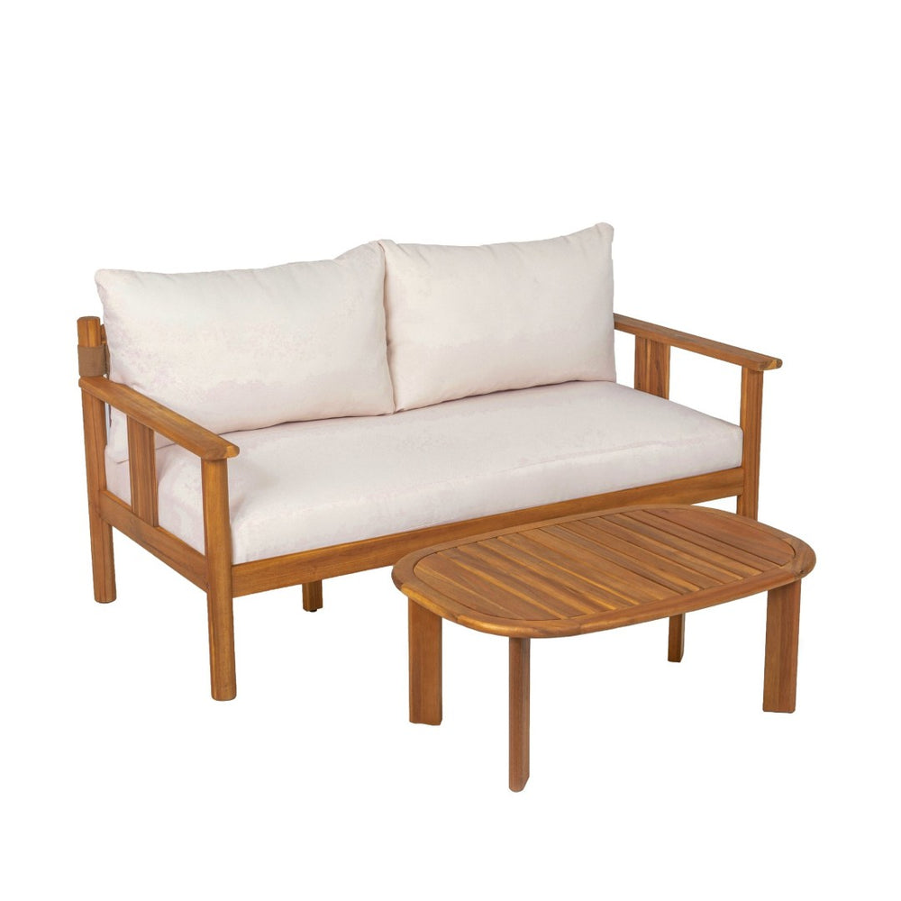 English Elm Patio Loveseat and Coffee Table Set Acacia Wood Textilene Mesh Outdoor Bistro N776P369381W