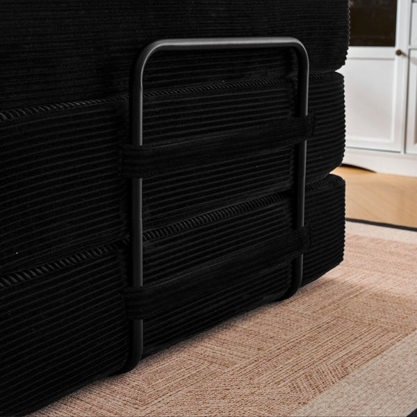English Elm Convertible Corduroy Sleeper Sofa Foldable Three Seat Couch for Studio or Bedroom Black W3366P447116