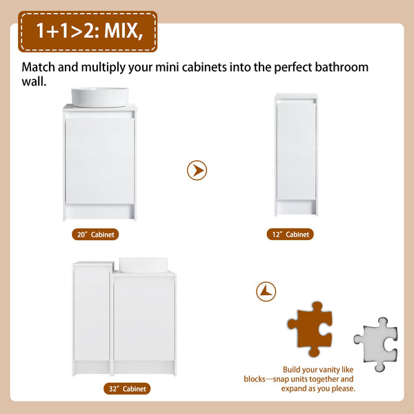 English Elm 32" Modern Freestanding Bathroom Vanity With Art Ceramic Sink & Small Storage Cabinet - Glossy White W999S00432