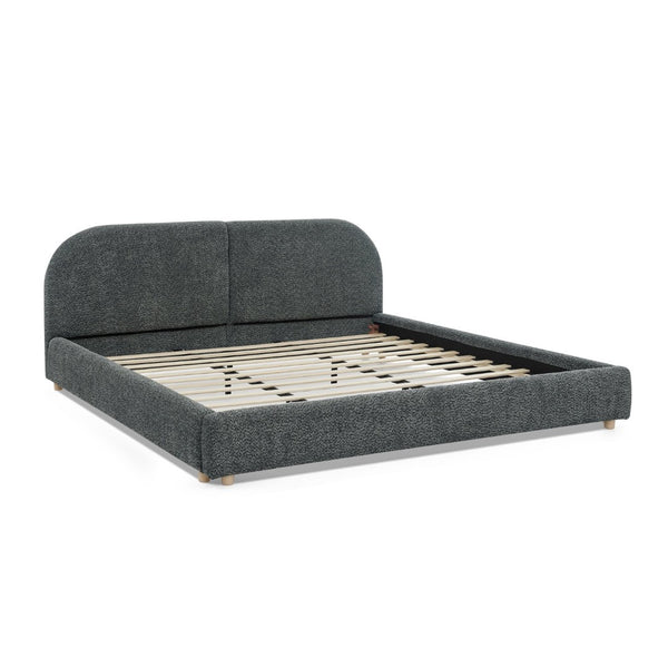 English Elm King Platform Bed Fully Upholstered in Plush Chenille with Low Profile Modern Frame Dark Gray W487S00474