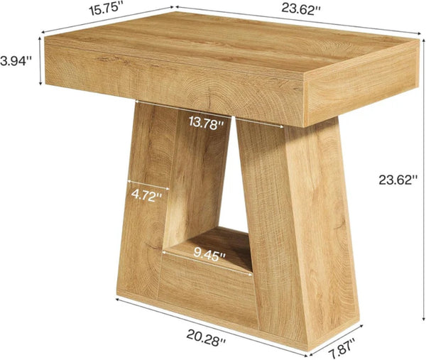 English Elm Modern Two Tier End Table Black Metal Frame Wood Grain Surface for Living Room T3971P450055