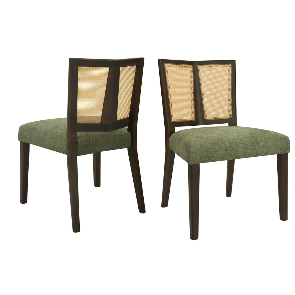 English Elm Christopher Knight Home® - Rattan Mid-Century Dining Chair Set of 2 with Woven Cane Back, Upholstered High-Density Seat Cushion Dark Brown,Green N771P254006L