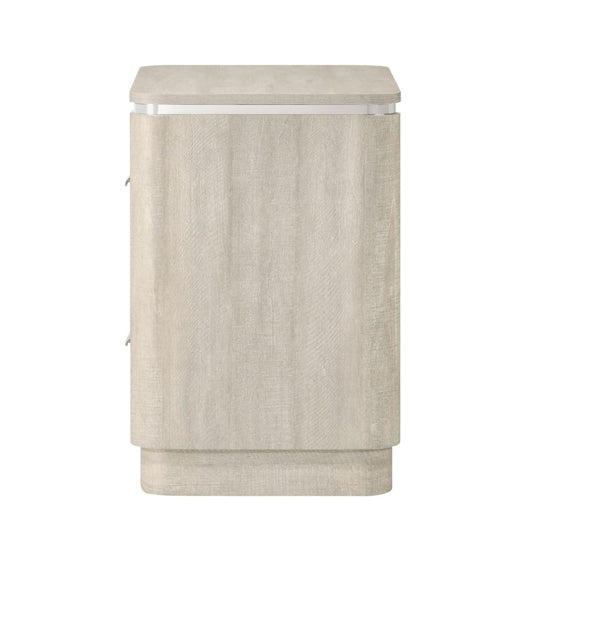 English Elm Contemporary Glam Nightstand Glossy White Lacquer Chrome Legs Dovetail Drawer Bedroom B2741P433336
