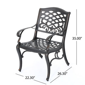 English Elm Phoenix Cast Aluminum Outdoor Dining Arm Chairs Ornate Lattice Scroll Garden Set Copper 54589.00SHNCOP