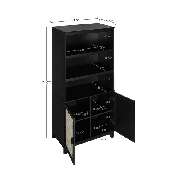 English Elm Sheridan 31" Bookcase Cabinet with 7 Shelves, Soft-Close Doors, Adjustable Shelves, Stylish Legs Black B365P397892