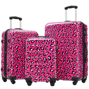 English Elm Hardshell Polycarbonate Luggage Set Three Piece Spinner Suitcases with Tsa Lock Hot Pink Leopard N732P218227H