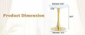 English Elm Round Faux Marble Tulip Dining Table Mid Century Pedestal Base for Compact Kitchens Gold+White W2920P395717