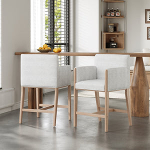 English Elm 24'' Upholstered Counter Stools with Arms Beige Set of 2 for Kitchen Island Natural N780P354193N