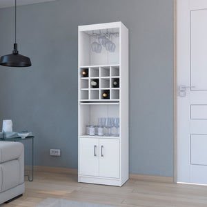 English Elm Bar Cabinet Fulton White – Engineered Wood Bar with 12 Bottle Slots, Slide Shelf & Spacious Storage B092P191173