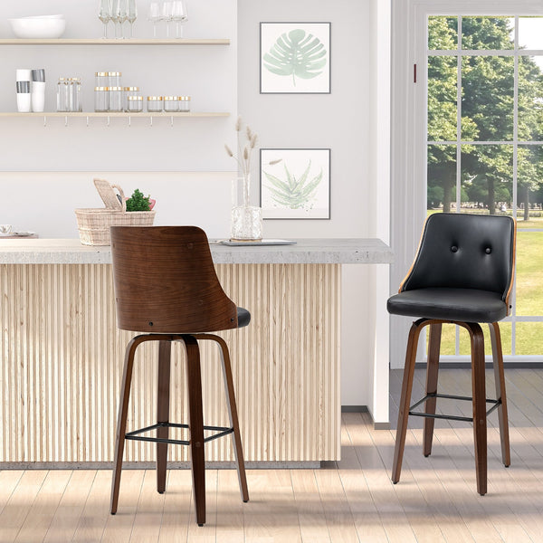 English Elm Homcom Stylish Pu Leather Swivel Bar Stools - Set Of 2 With Footrest & Tufted Back For Comfort W2225P217133
