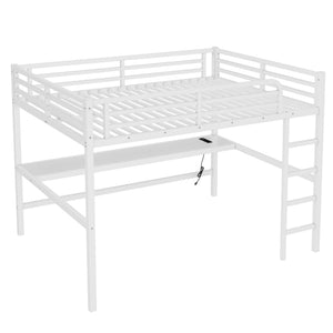 English Elm Metal Queen Loft Bed With Integrated Desk, Led Lights, Power Outlet – Stylish Space-Saver Solution W1580S00139